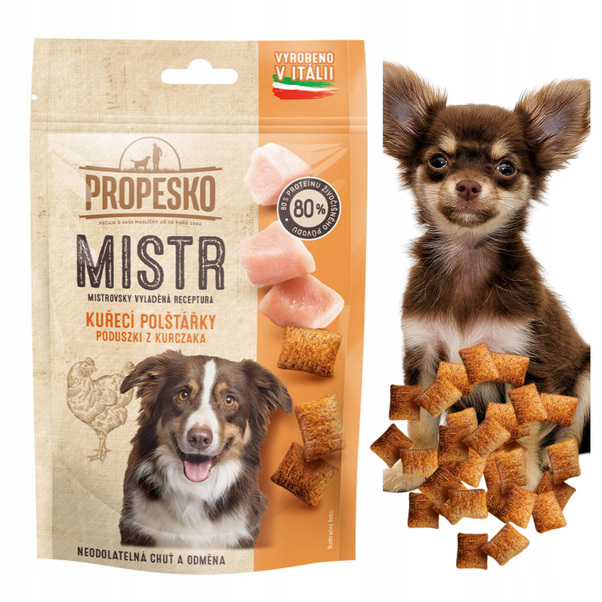Dog treat Propesko Mistr pillows with chicken and cheese 60g