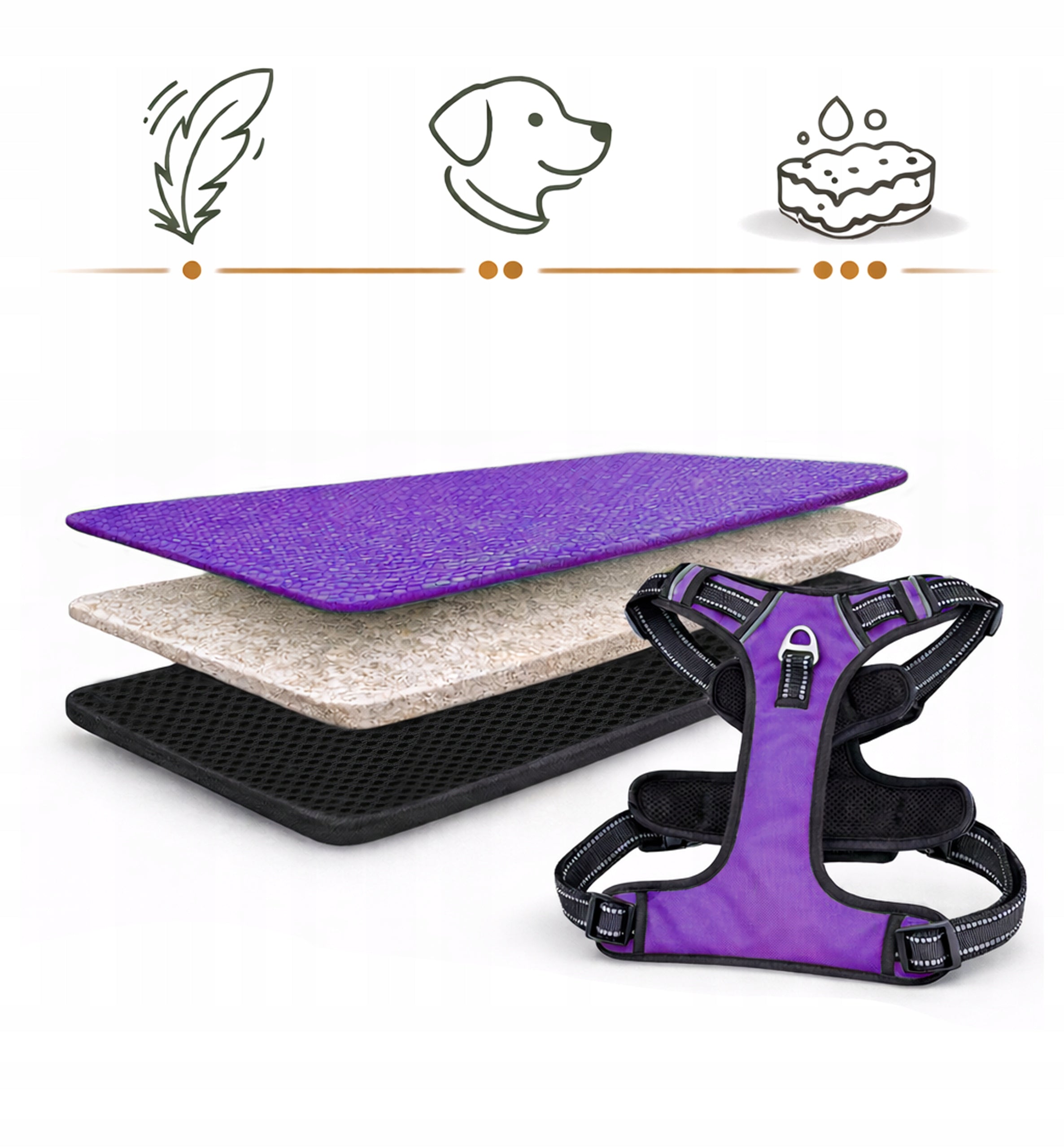 Dog walking harness guard reflective HUGGY DOGGY purple XS Brand HUGGY DOGGY