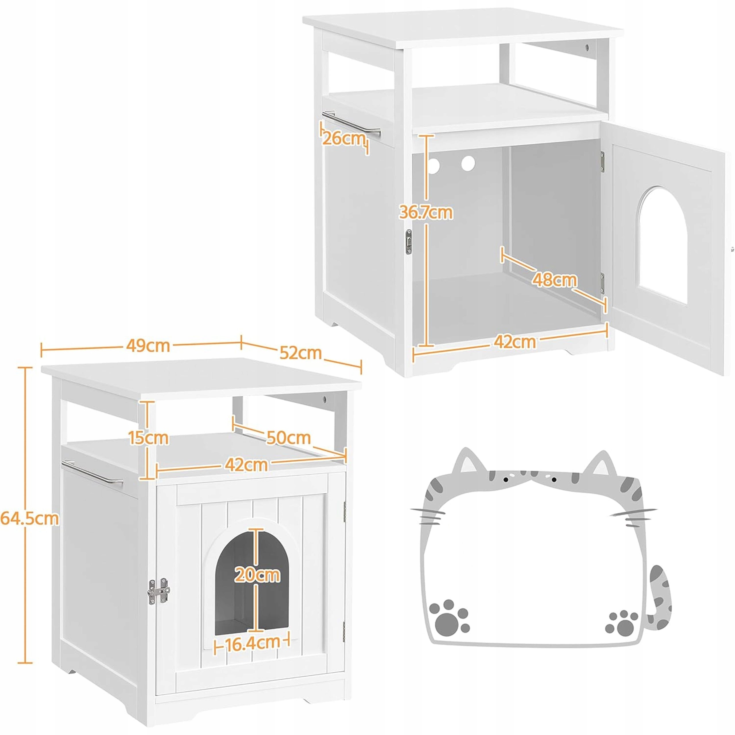 Doghouse Cat Cuvette Cabinet 52×49×64,5 cm White Indoor Cuvette With Shelf Manufacturer code kryta kuweta szafka dla kota 52x49x64,5cm