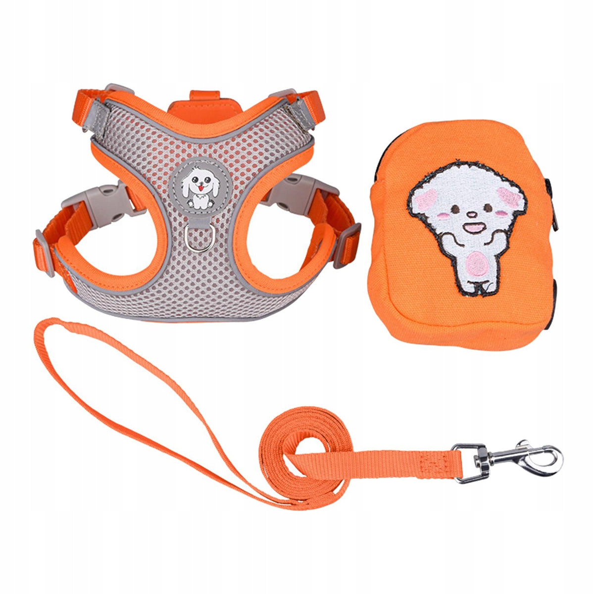 Dogs Harness and Leash Set Collar Soft Mesh Vest Spring and Orange Medium