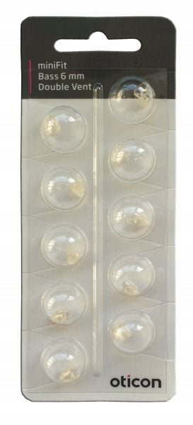Domes OTICON miniFit Bass 6mm Double Vent 10pcs for Hearing Aids Packaging status original
