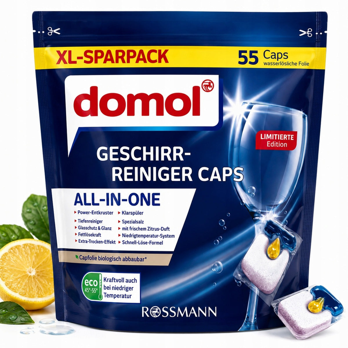 Domol All In One Dishwasher Capsules 55pcs 8in1 XL Shine