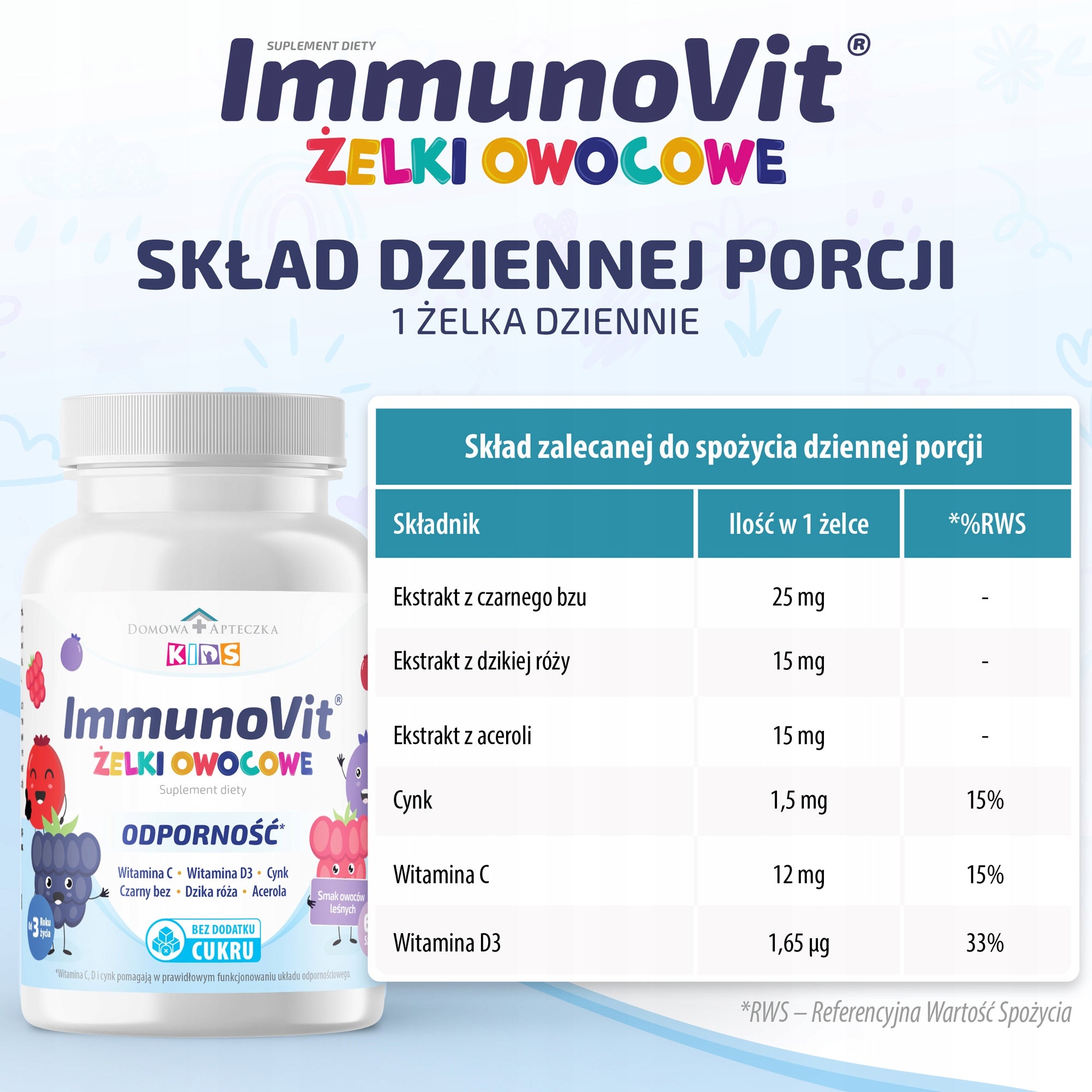 Domowa Apteczka Immunovit, gummies, from 3 years of age, 180 g immunity Manufacturer code Owoce Leśne Bez Cukru Witaminki Acerola