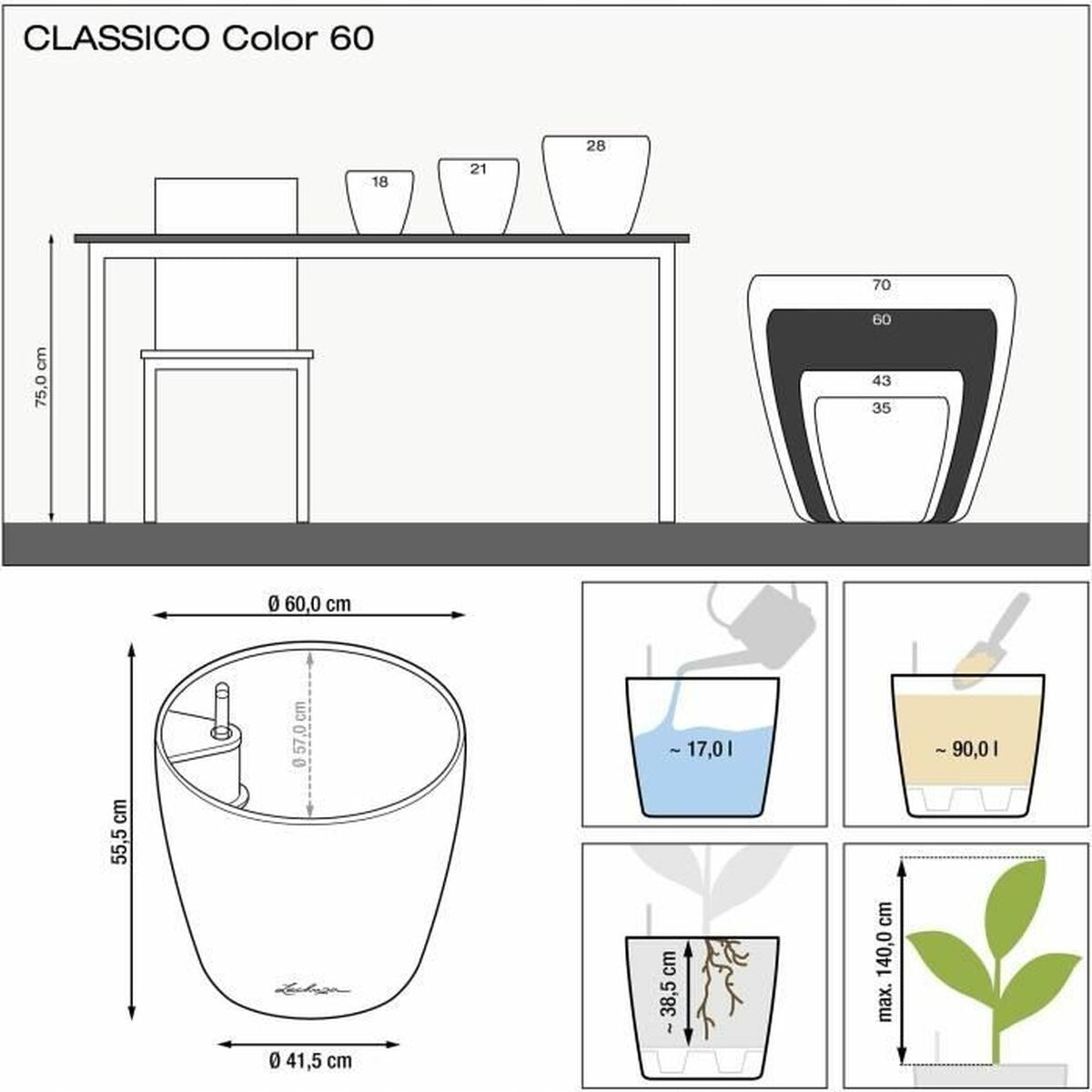 Lechuza Classico Farbe 60 cm 
