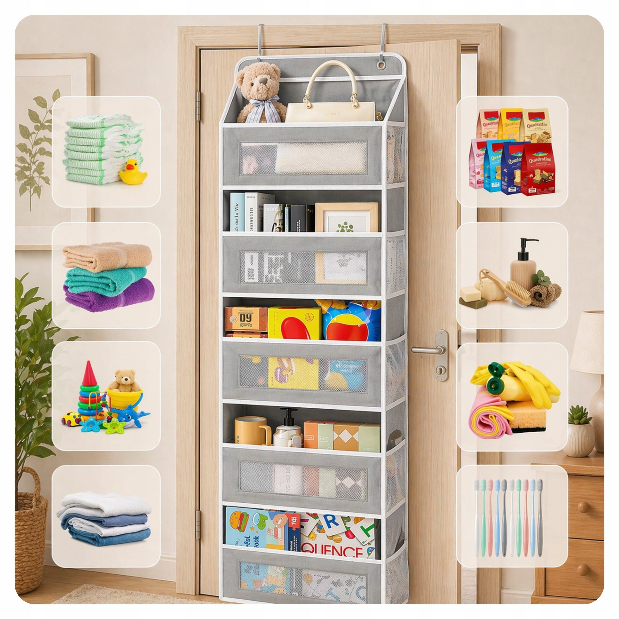 Door Hanging Organizer Toy Cabinet Rack Clothes 5 Shelves Grey Packaging status original