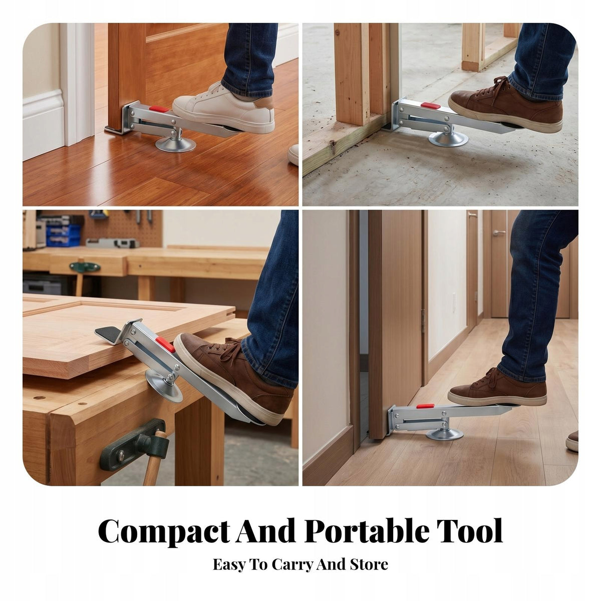 Door Lifting Tool Anti Slip Foot Operated Door Lifter Silver - Red Pad Product weight with unit packaging 0.601 kg