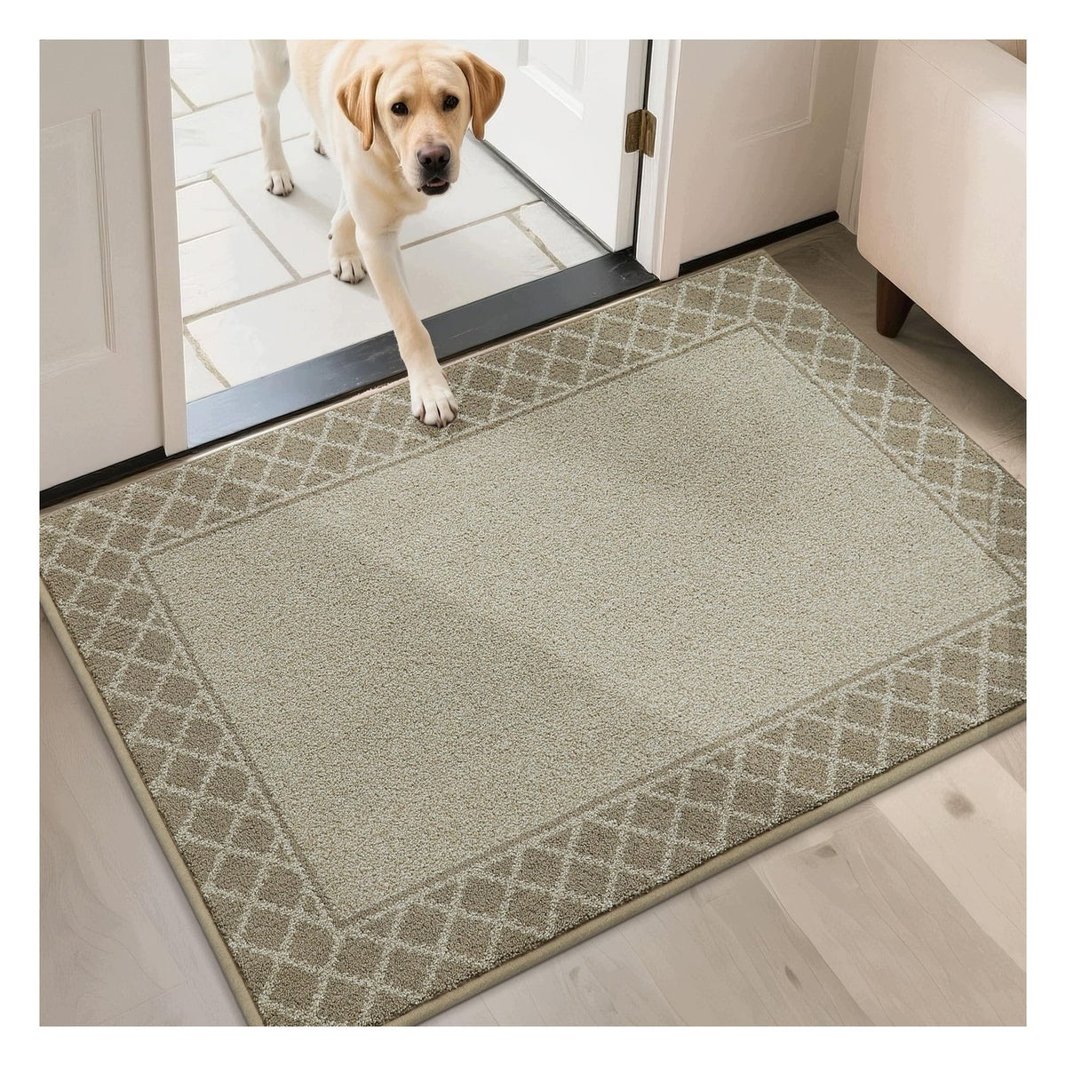 Door mat - beige - 80 x 120 cm - with anti-slip function