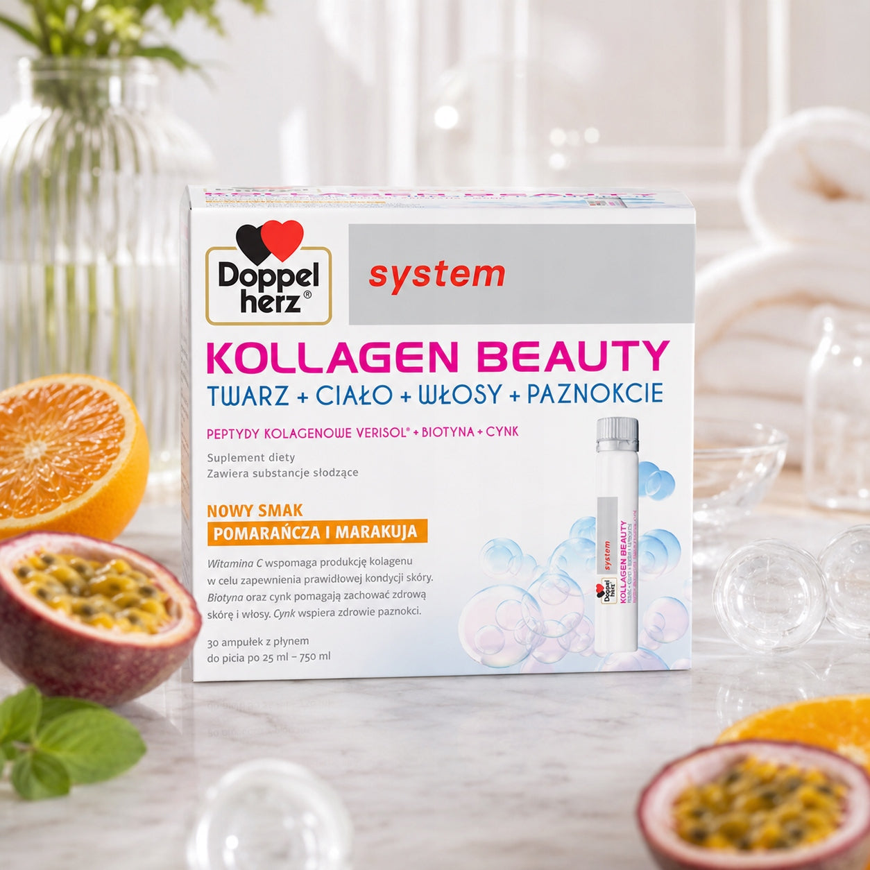 Doppelherz Kollagen Beauty system, ampoules with liquid, orange flavour and Packaging status original