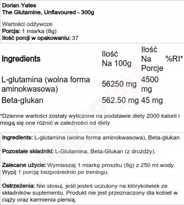 Dorian Yates The Glutamine Unflavoured Powder 300g Packaging status original