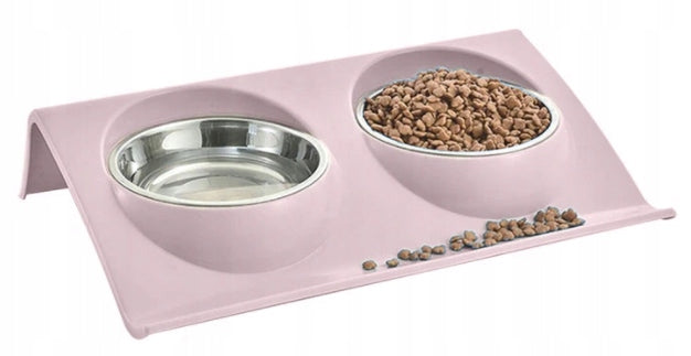 Double Bowl Cat Dog Bowl 2pcs SET with Water Food Stand Brand Reverse