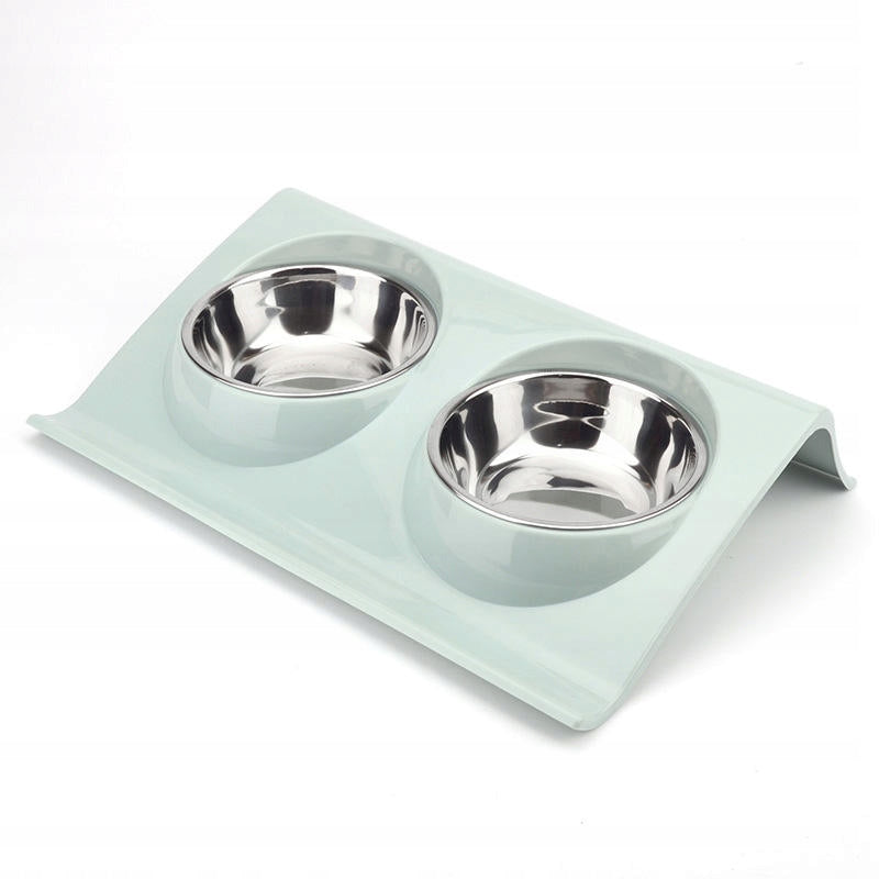 Double Bowl Cat Dog Bowl 2pcs SET with Water Food Stand Color pink