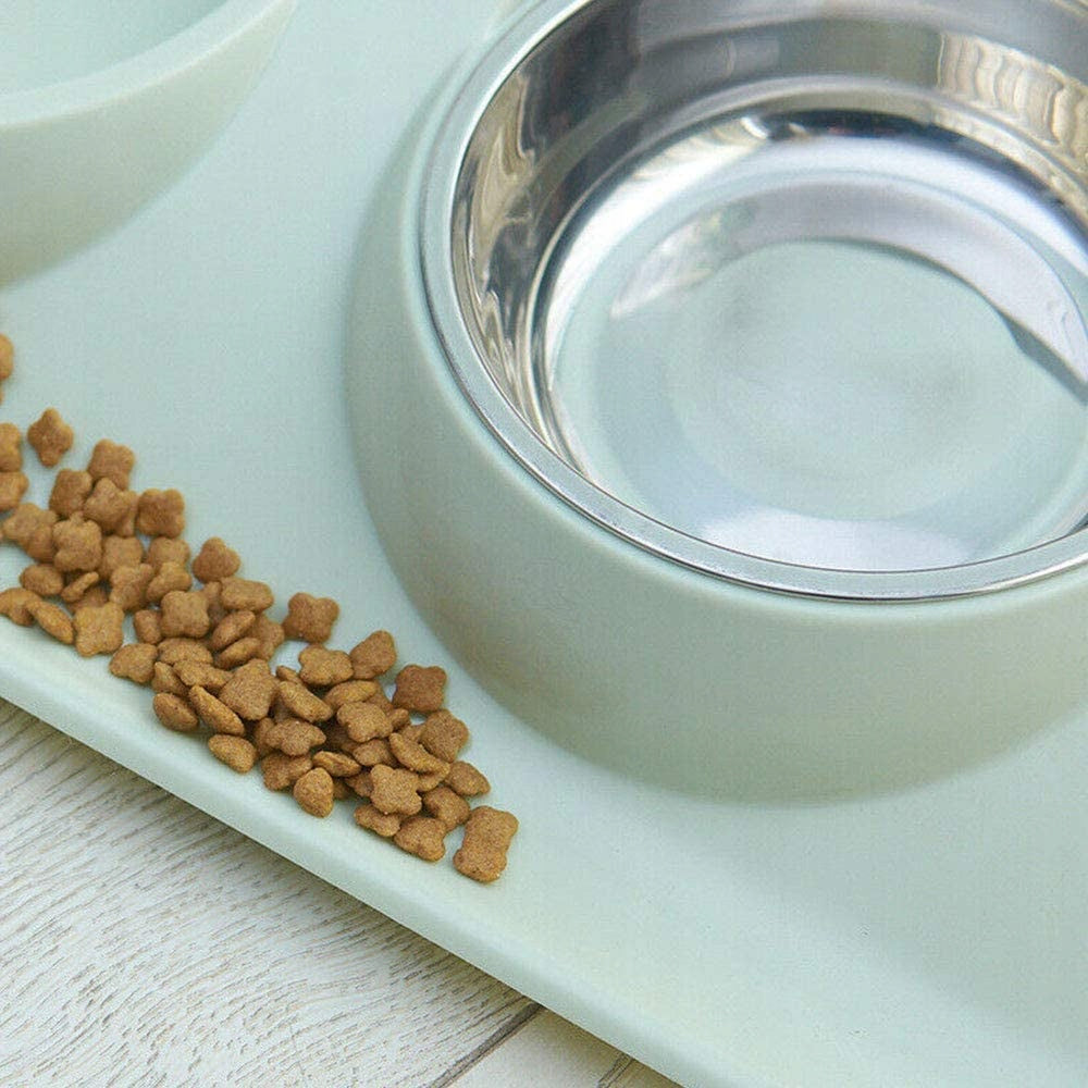 Double Bowl Cat Dog Bowl 2pcs SET with Water Food Stand Device type set of two bowls
