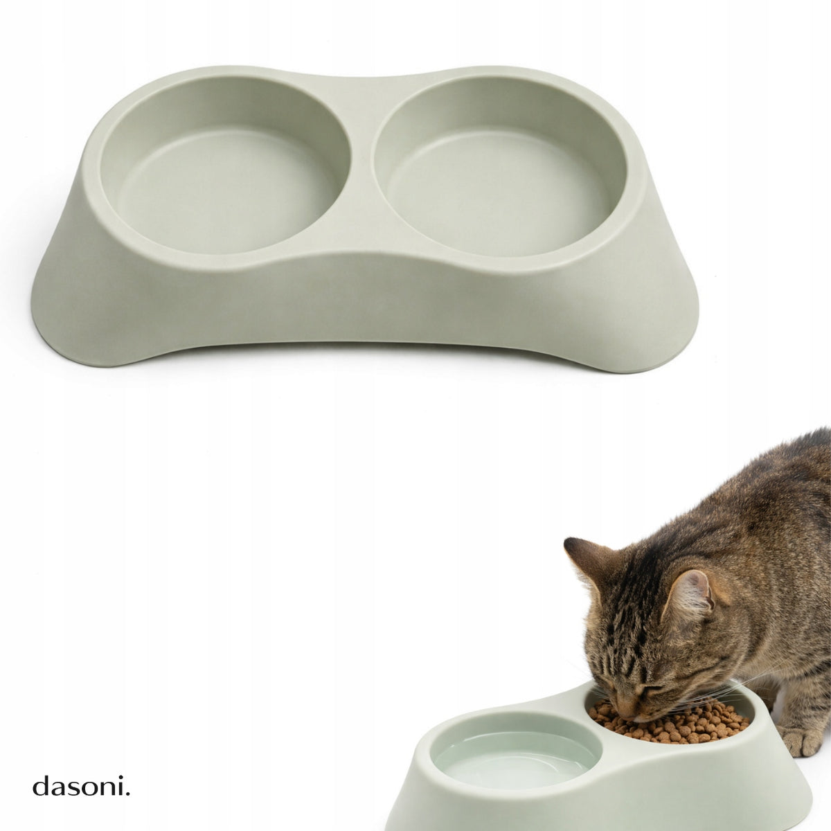 Double Cat Bowl for Water Food Non-Slip Set Removable 2in1 L
