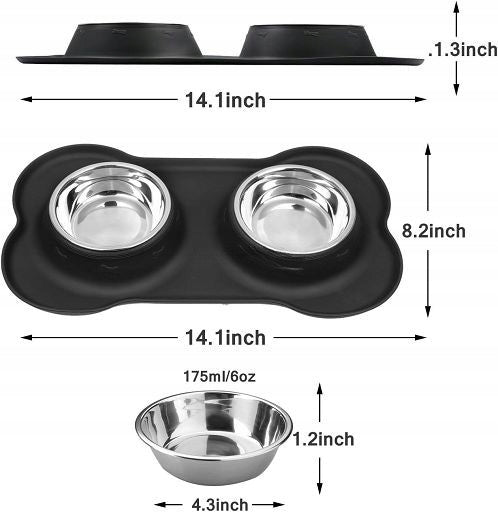 Double Cat Dog Bowl for Eating and Drinking Water Color black