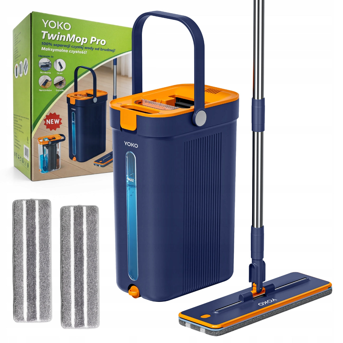 Double Chamber Flat Mop YOKO TwinMop Pro Dirty Water Separation + 2 Cartridges