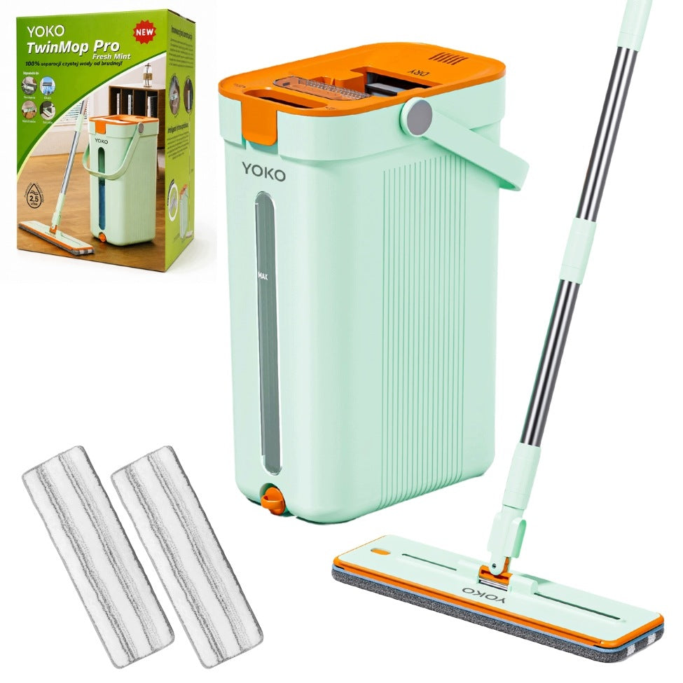 Double Chamber Mop Flat YOKO TwinMop Pro Fresh Mint Water Separation 2 Cartridges