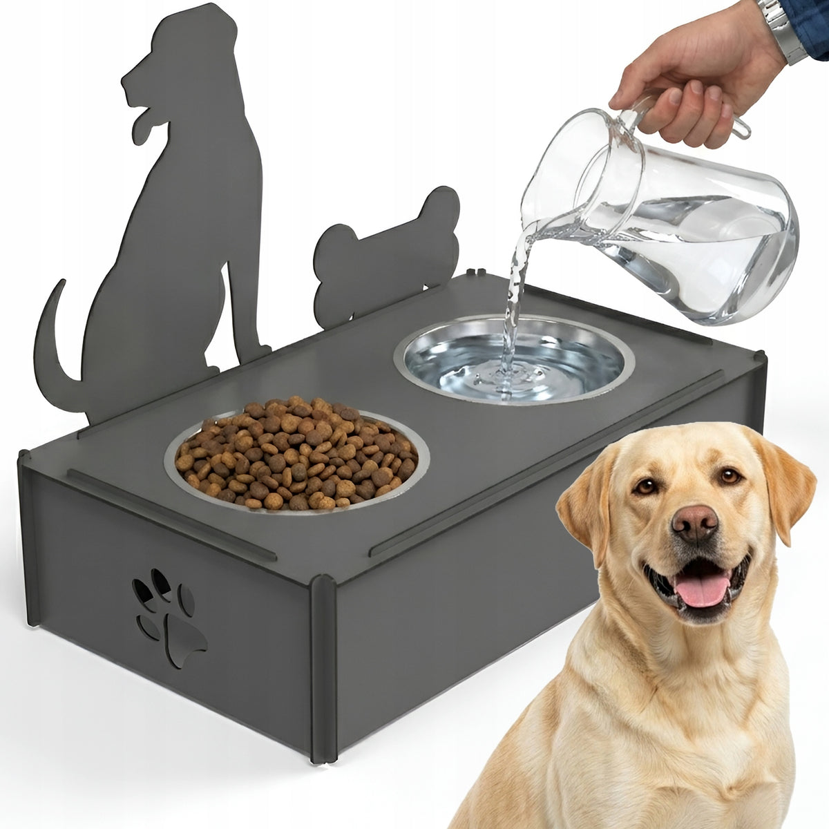 Double Dog Bowl Large Metal Bowls Stand Water Container FOOD