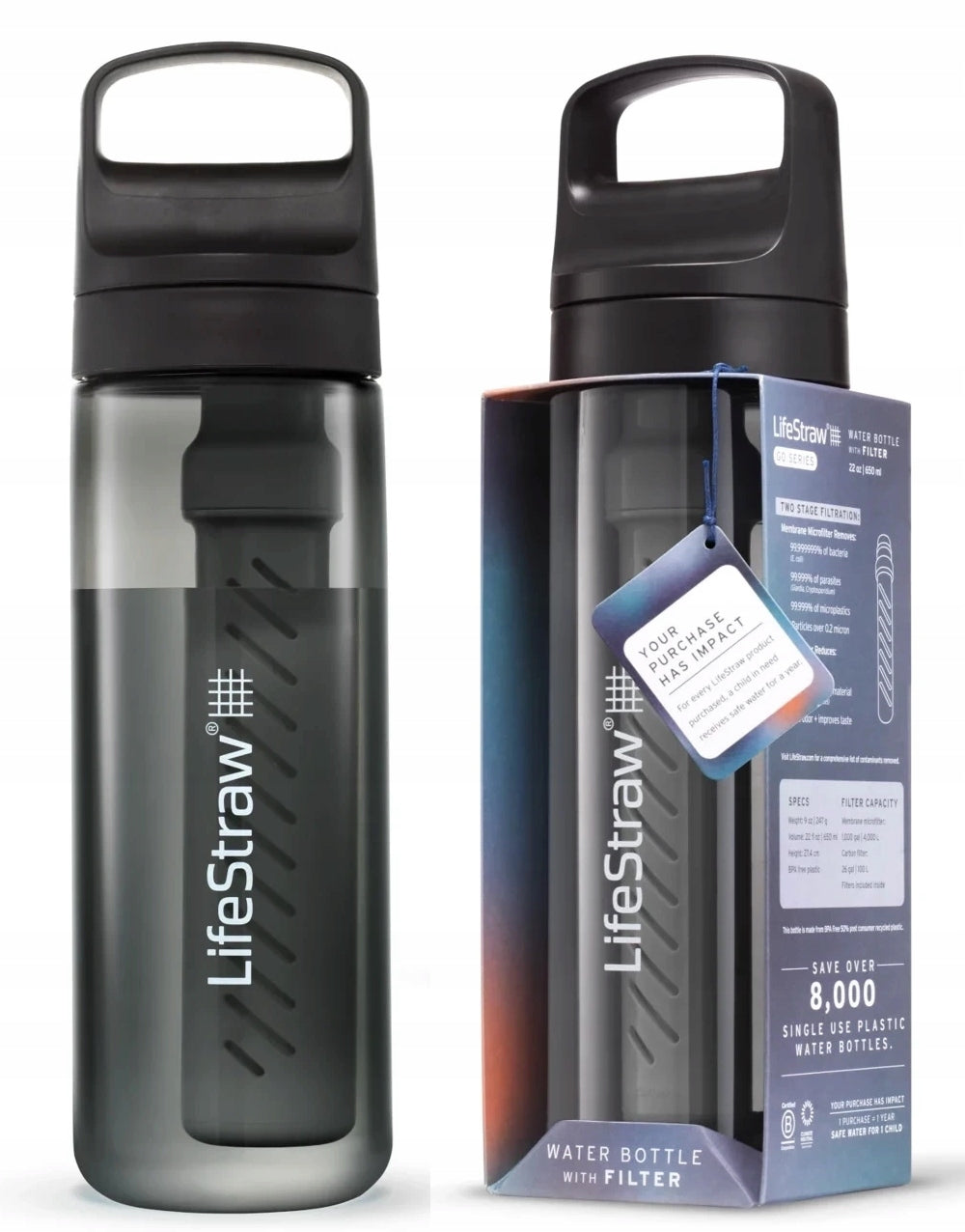 Double Filter Water Bottle LifeStraw Go 2.0 / 0.65L 650ml Black