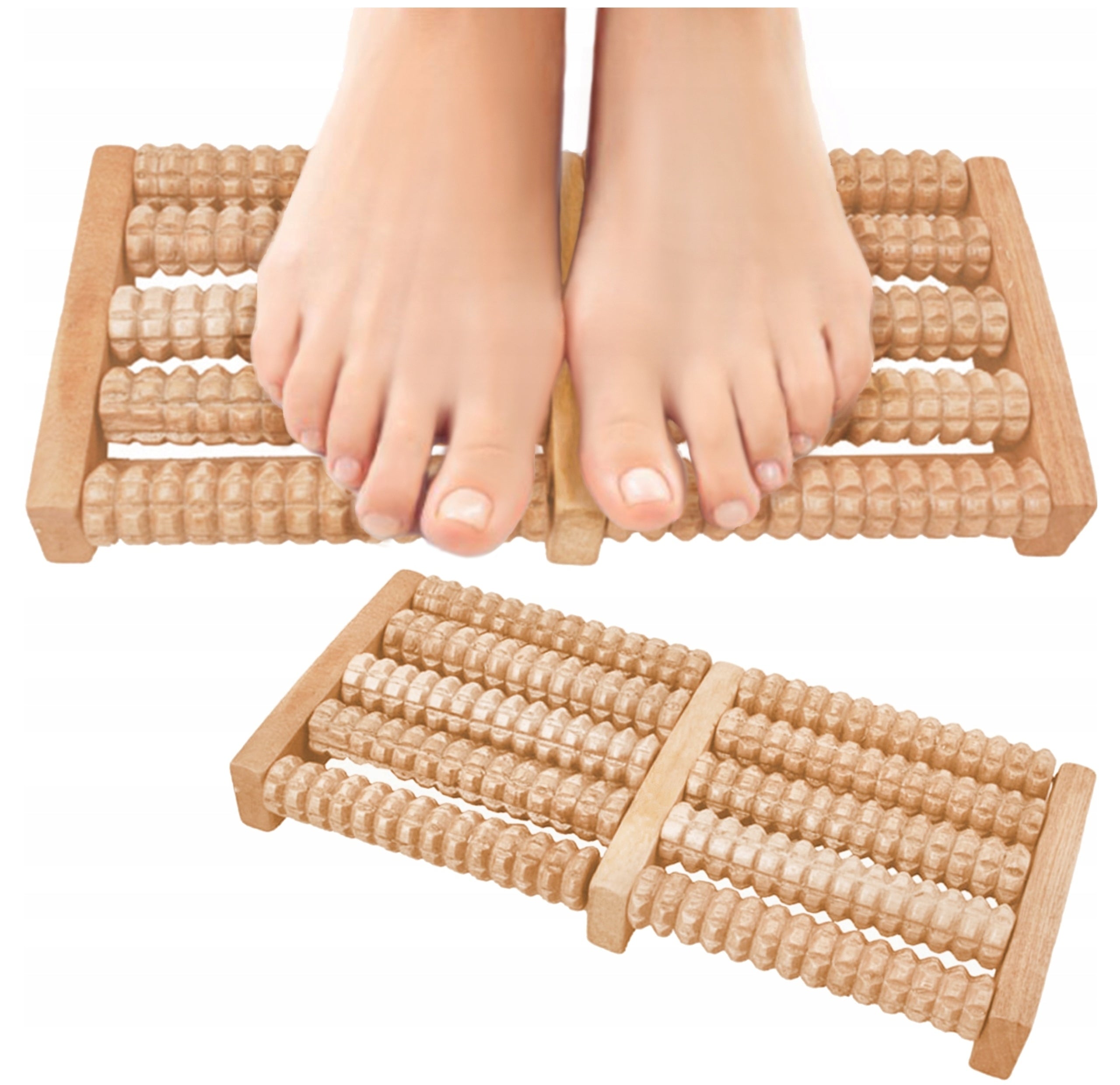 Double Foot Massage Roller Wooden Rotary Massager for Legs 10 Rollers Packaging status original