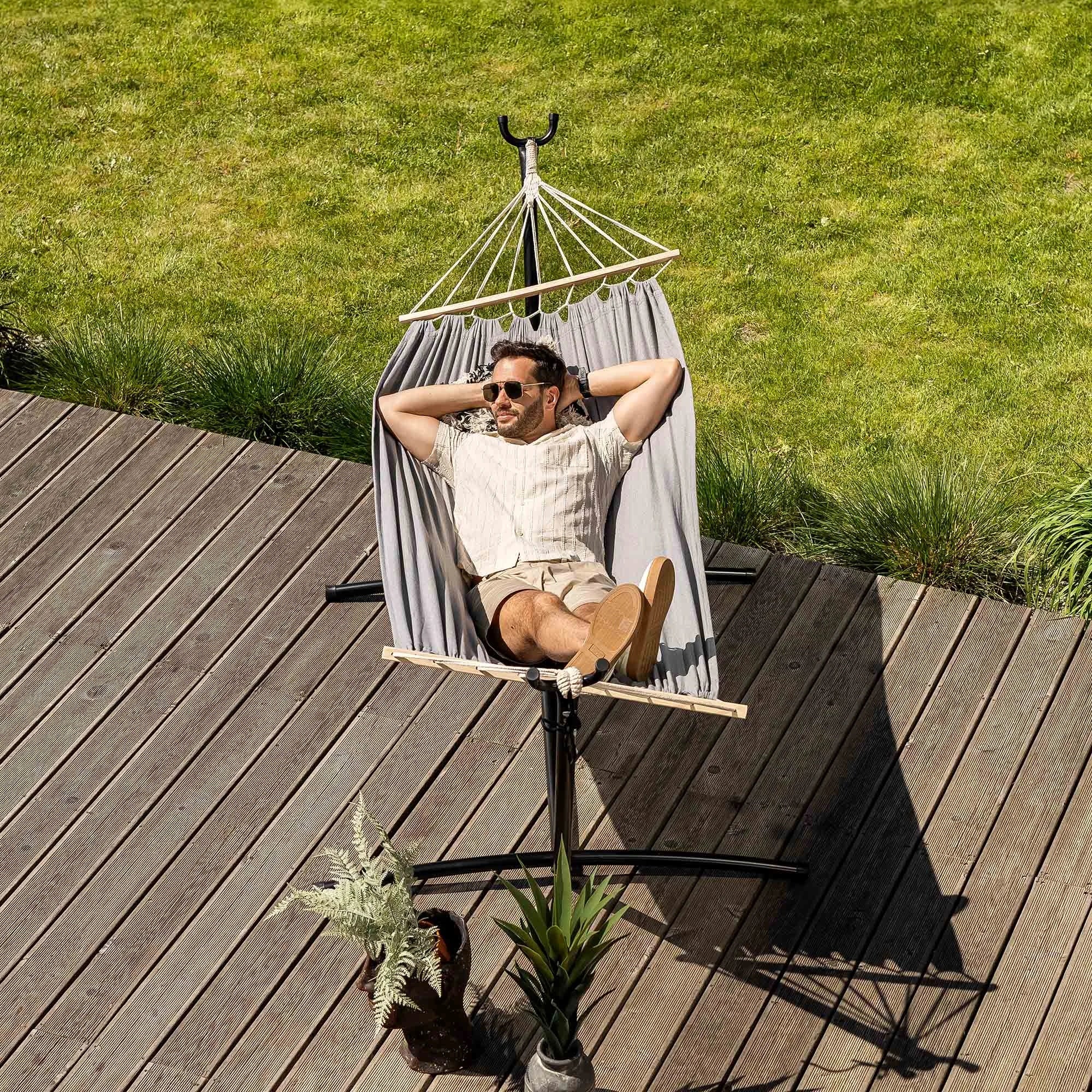 Double Garden Hammock with Frame Metal Lecco Grey di volio Kind hammock with rod