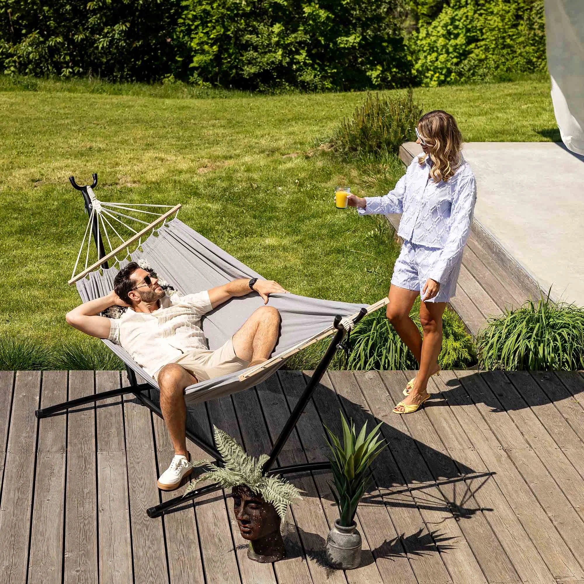 Double Garden Hammock with Frame Metal Lecco Grey di volio Manufacturer di volio
