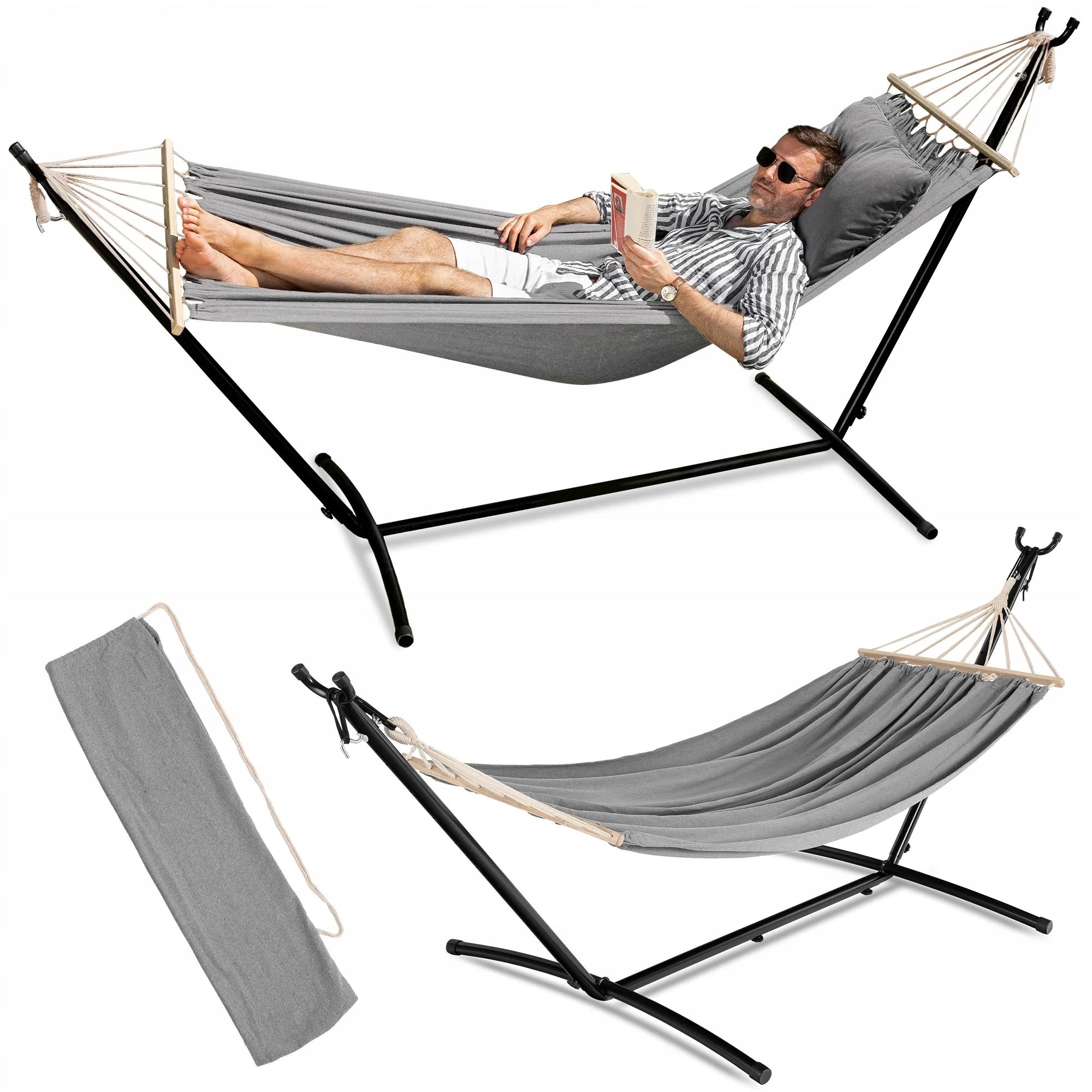 Double Garden Hammock with Frame Metal Lecco Grey di volio