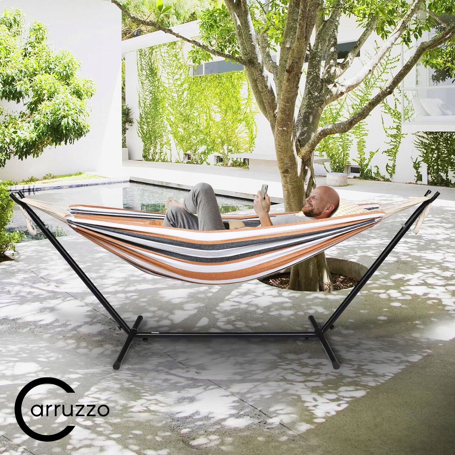 Double Garden Hammock with Metal Frame Up to 240kg + Cover Kind hammock without rod