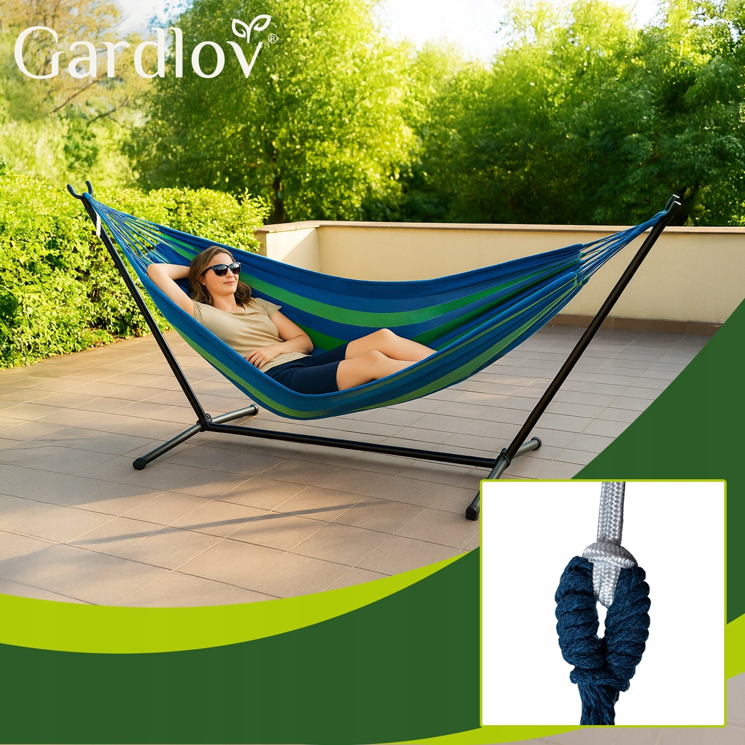 Double Garden Hammock with Swing Frame Strong Large 200kg Hanging Model Hamak ze Stelażem Ogrodowy Dwuosobowy na Stelażu