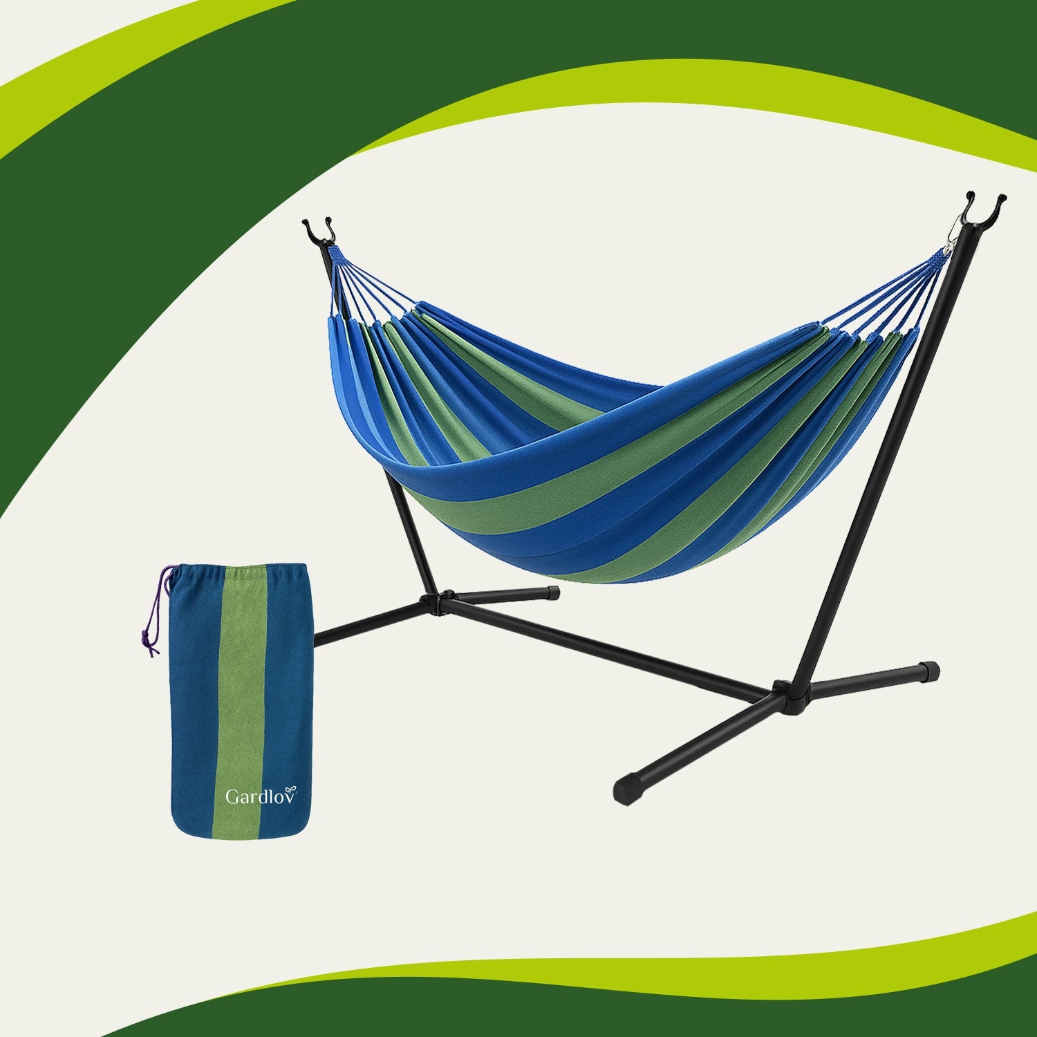 Double Garden Hammock with Swing Frame Strong Large 200kg Hanging Packaging status original