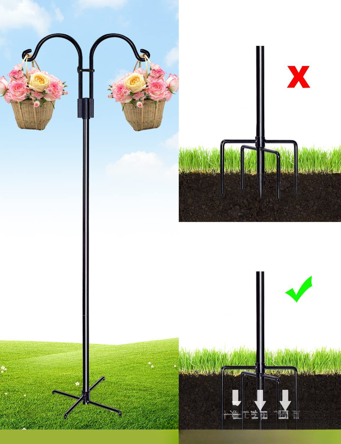 Double Garden Hanger for Bird Feeder Flowers Shepherd Hook 192cm Material metal
