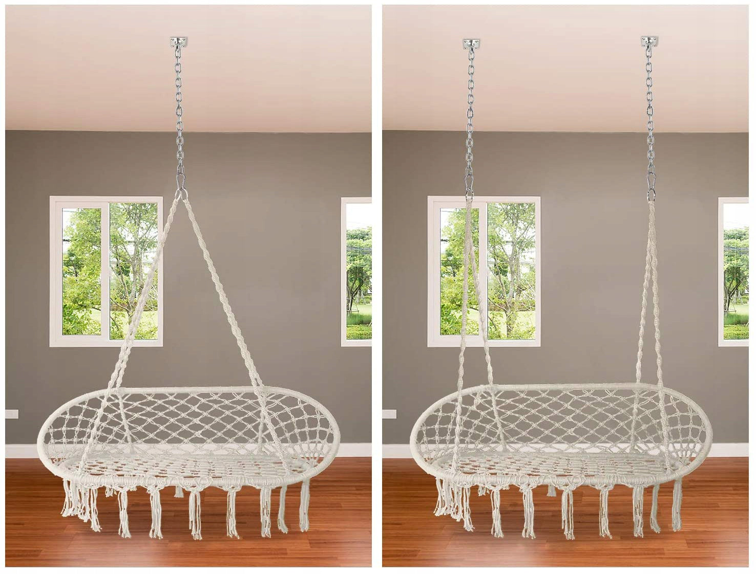 Double Garden Swing 240kg Hanging Armchair Hammock Stork Nest BOHO Seat width 70 cm