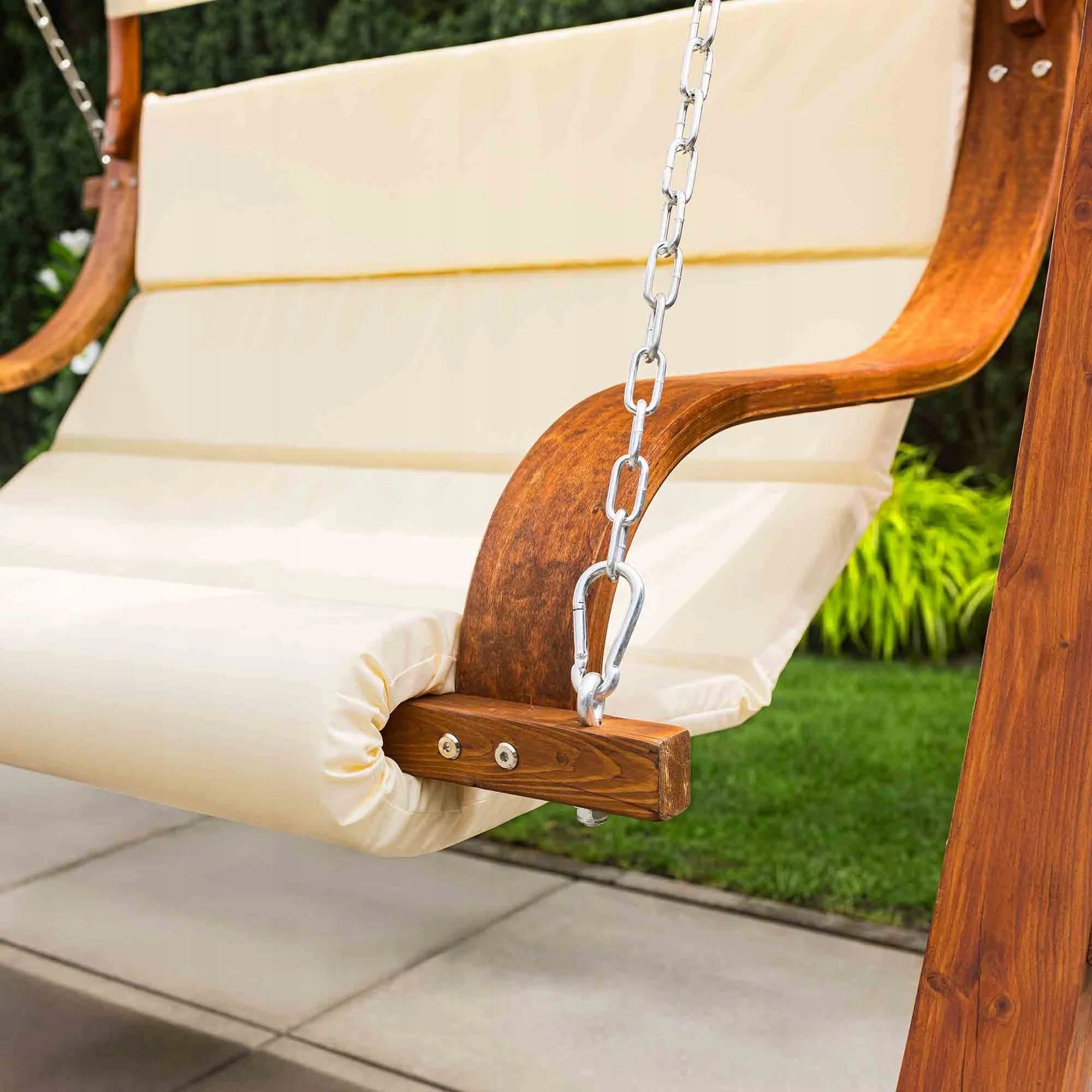 Double Garden Swing Wooden Soft Cushions Canopy di volio Color beige