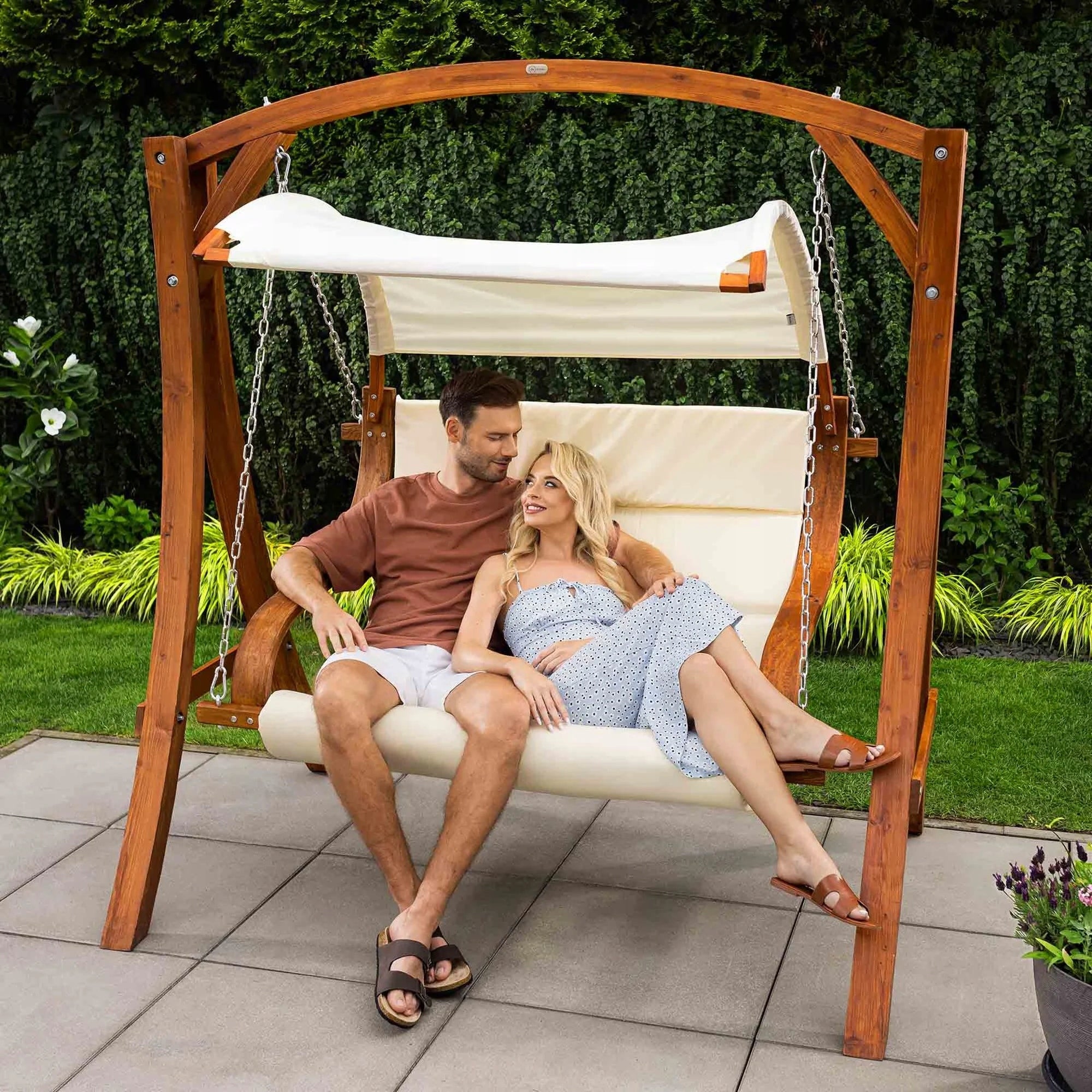 Double Garden Swing Wooden Soft Cushions Canopy di volio Manufacturer code DV-105SW Pergia