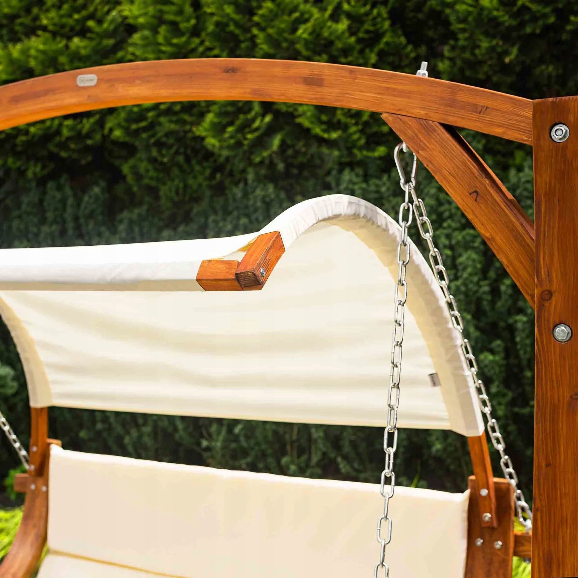 Double Garden Swing Wooden Soft Cushions Canopy di volio Seat length 110 cm