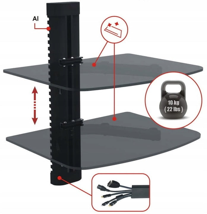 Double Glass Shelf for TV for Decoder Console Red Eagle Two 360mm Model RedEagle