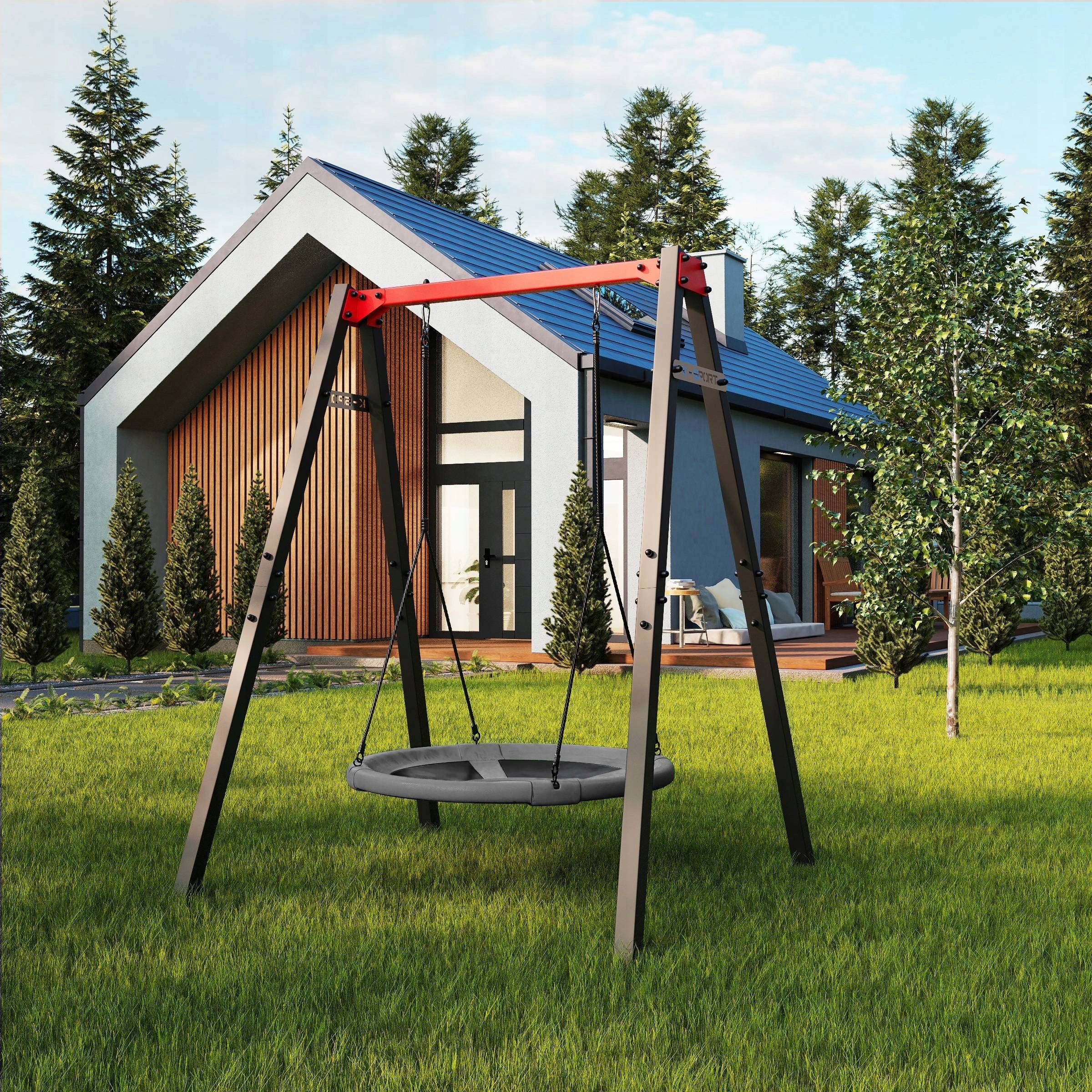 Double SWING GARDEN Metal Frame for Kids STORK NEST Kind hanging