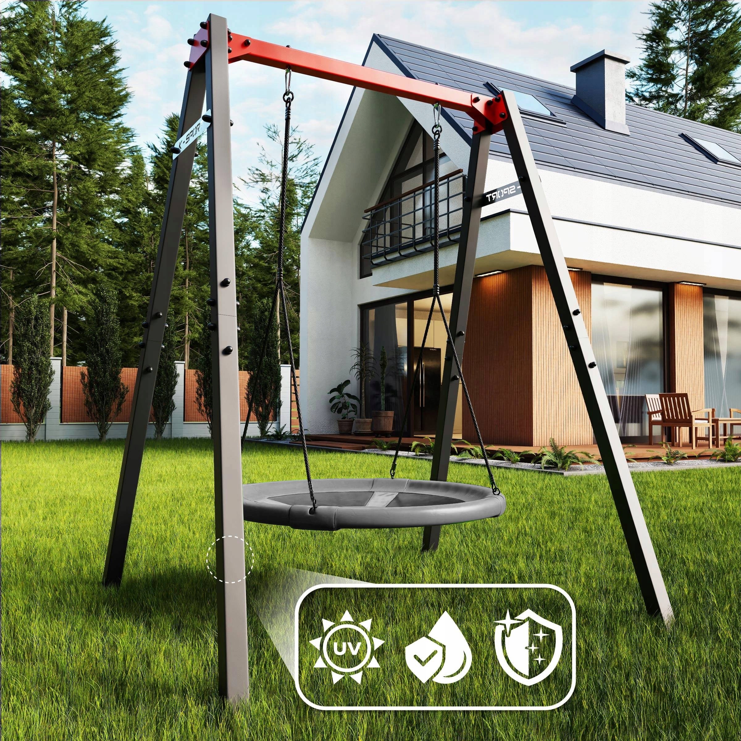 Double SWING GARDEN Metal Frame for Kids STORK NEST Seat width 100 cm