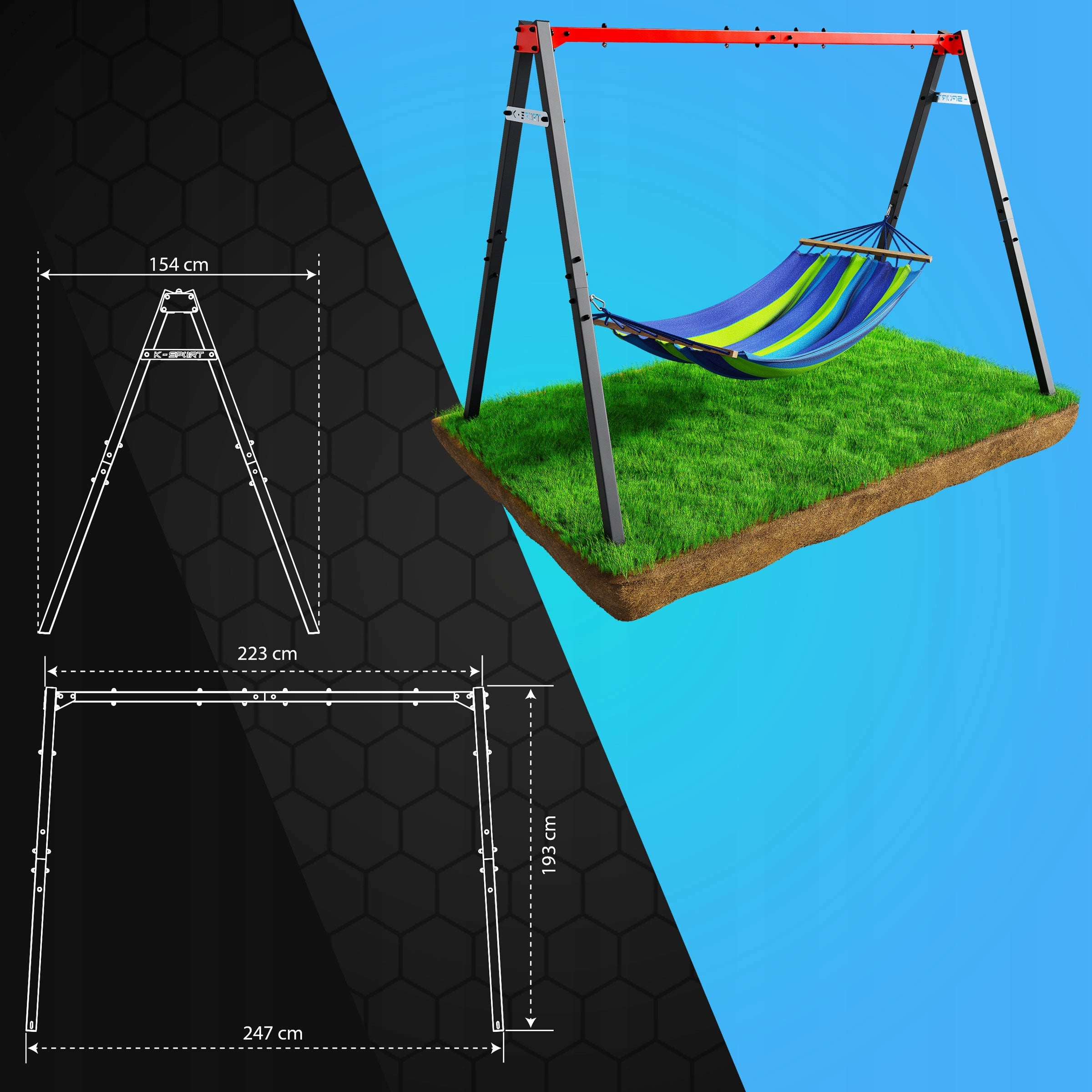 Double SWING GARDEN metal Frame for children STORK NEST Seat width 100 cm