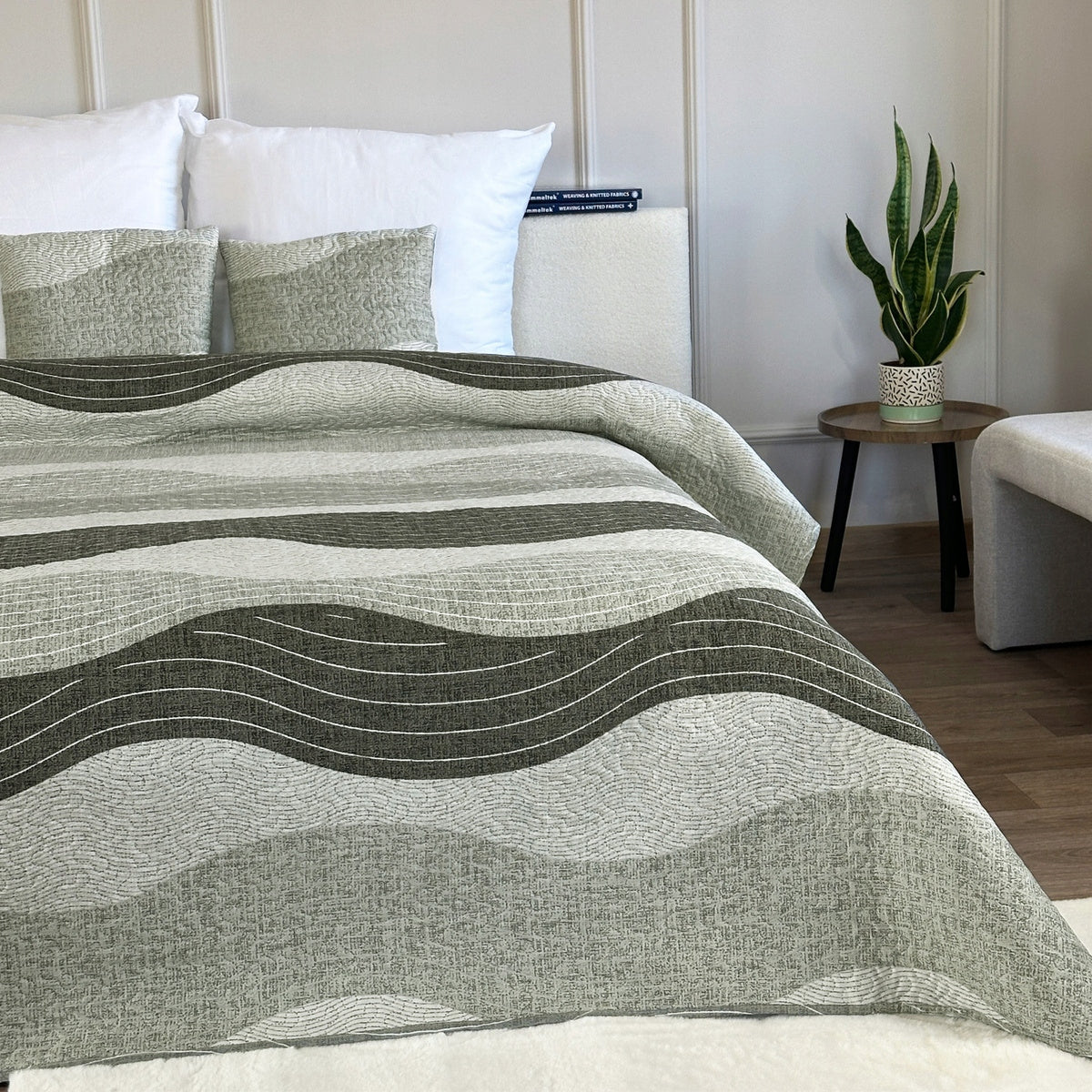 Double Sided Bedspread Tavira Kapa Waves Grey 180x220 cm + pillowcases Manufacturer code 5900072473267