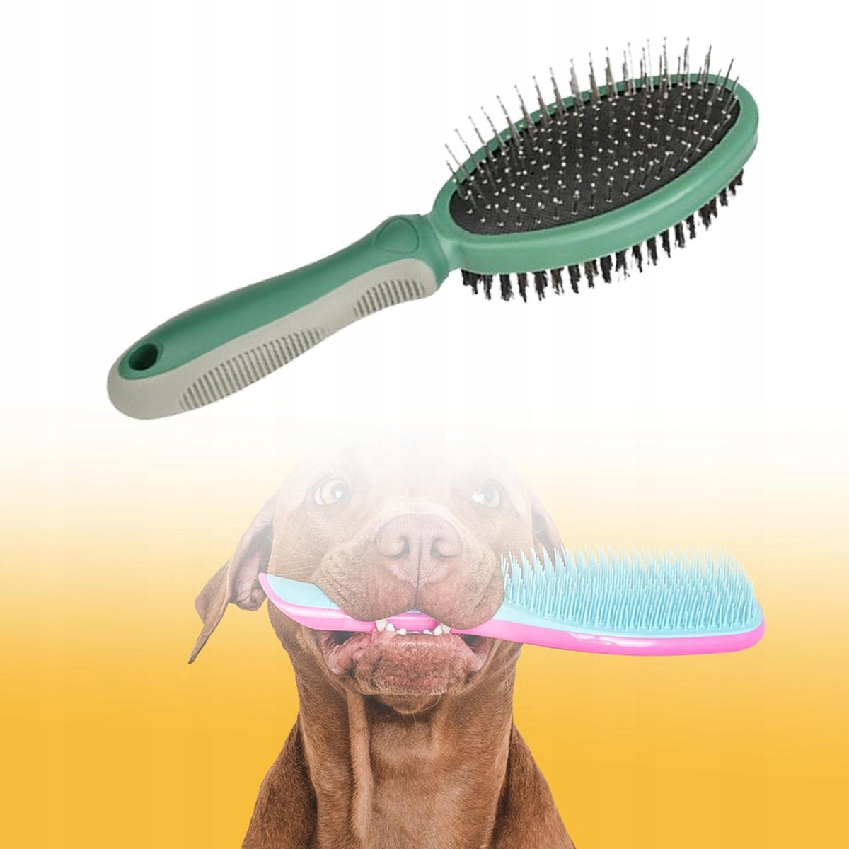 Double Sided Pet Slicker Brush for Dead Undercoat Removing Shedding Green