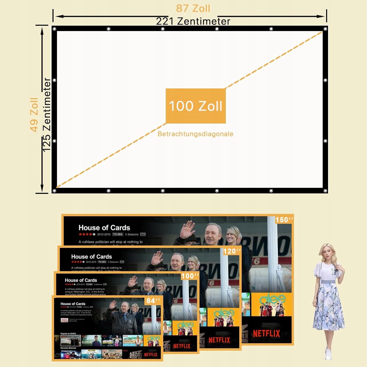 Double Sided Portable Projector Screen 100" 221x125 Material Portable EAN (GTIN) 5907344777153