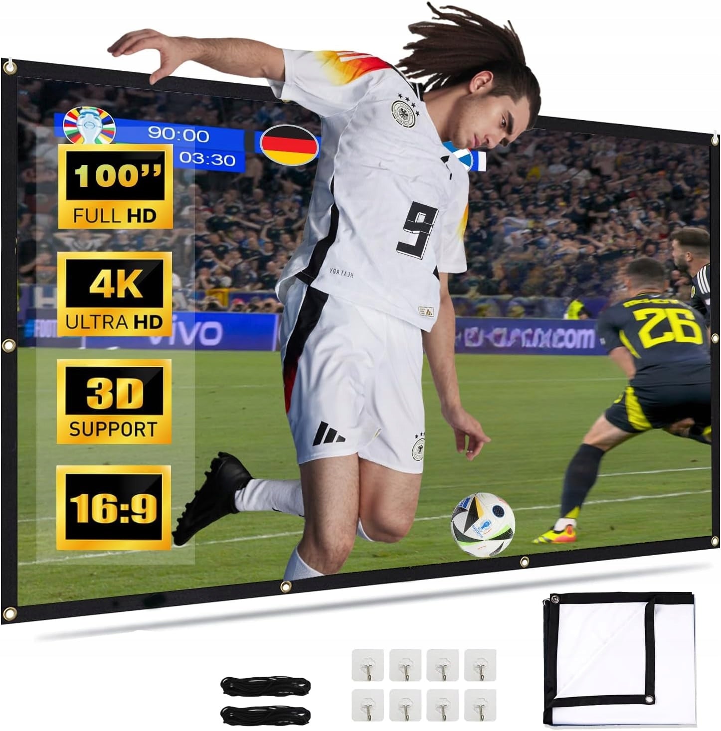 Double Sided Portable Projector Screen 100" 221x125 Material Portable