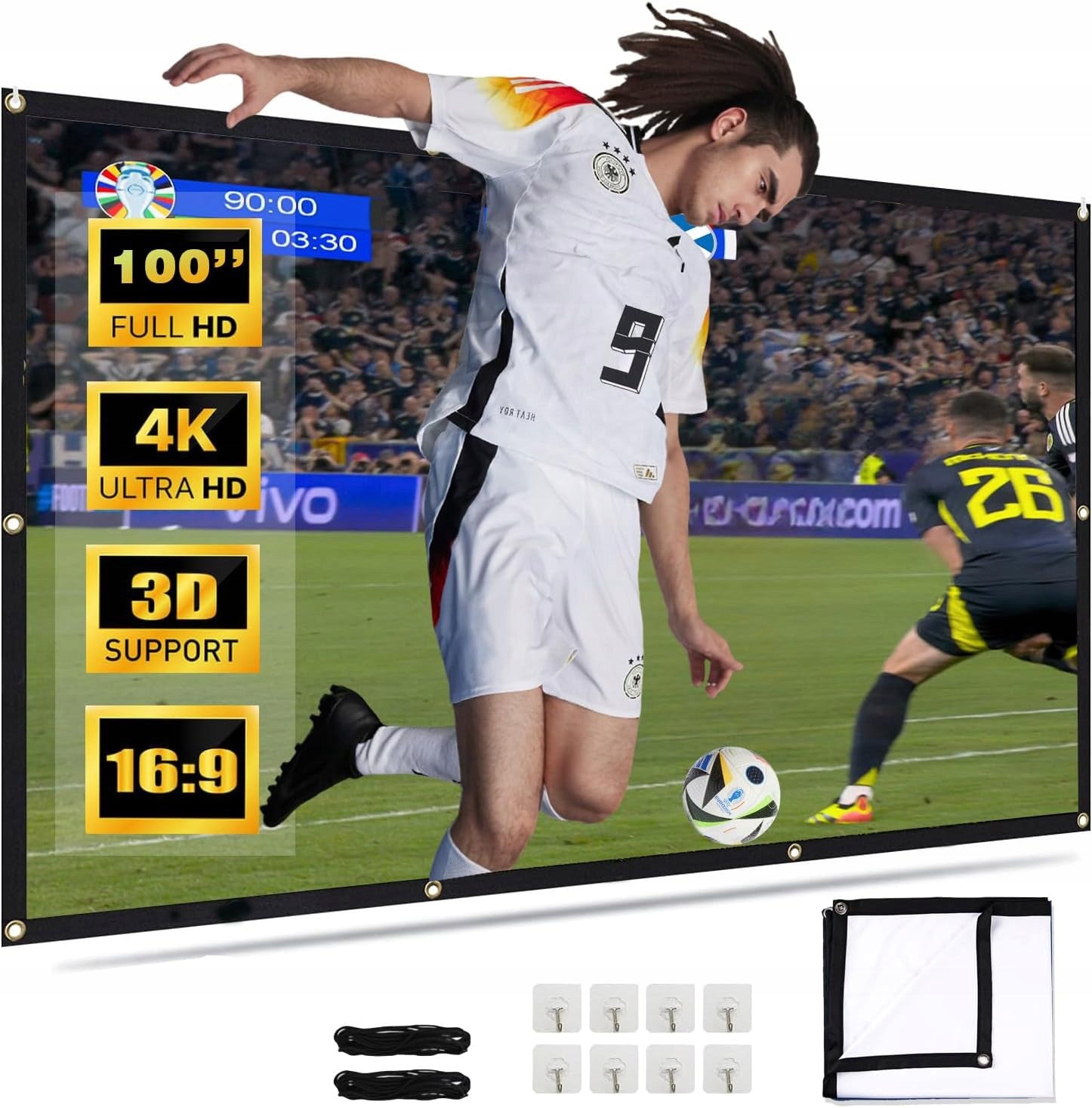 Double Sided Portable Projector Screen 100" 221x125 Material
