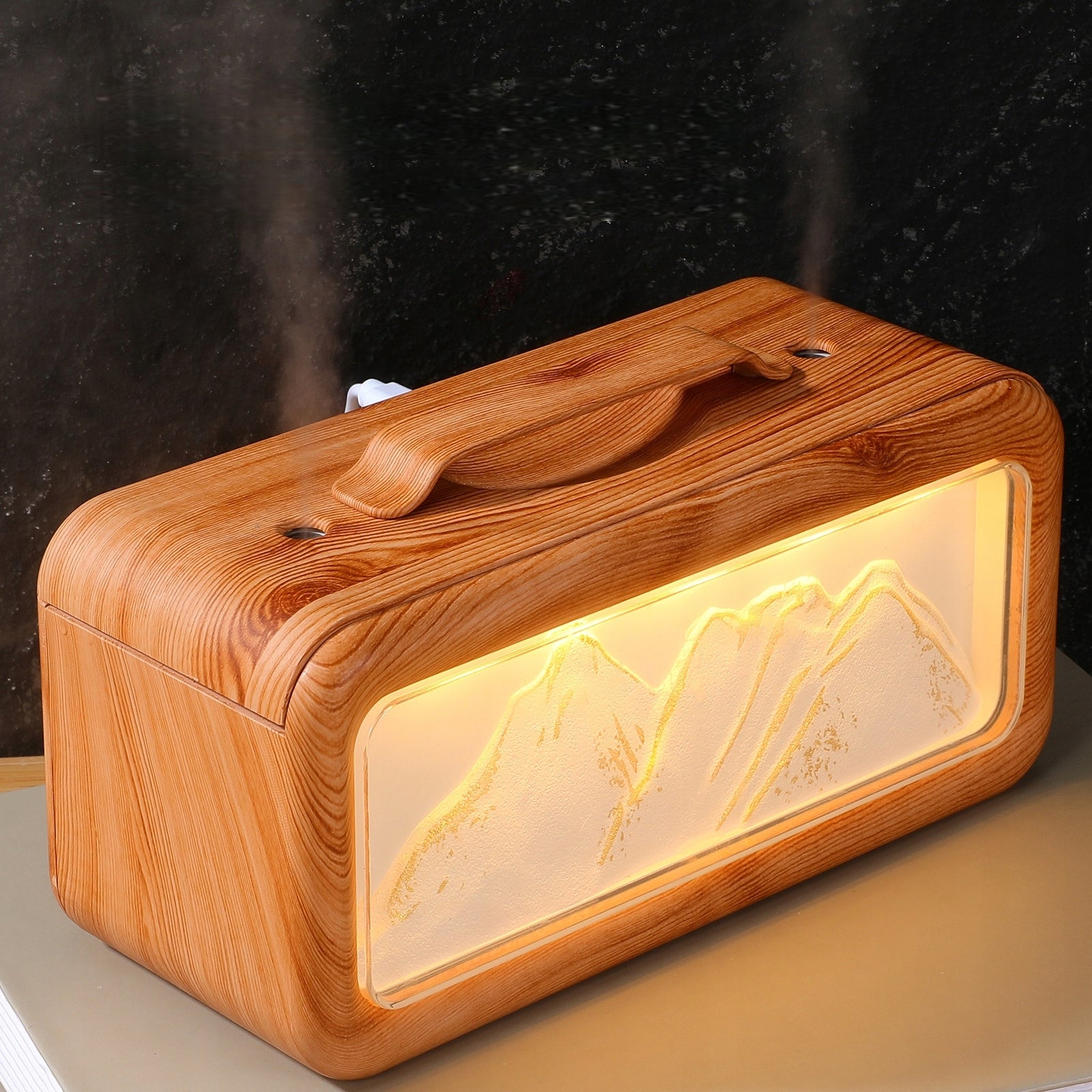 Double Spray Humidifier 600ML Snow Mountain Small Quiet Mist Humidifier Dominant color brown