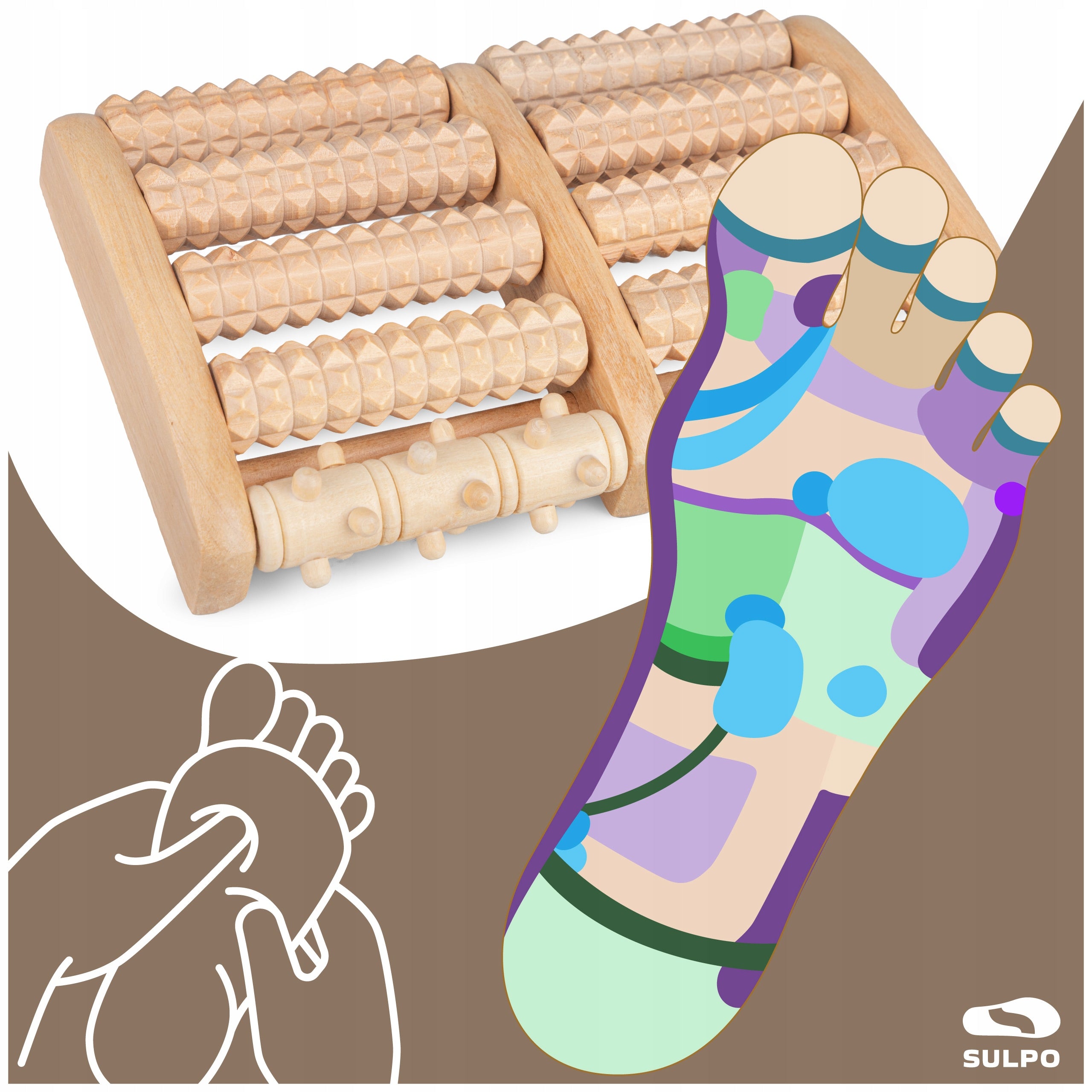 Double Wooden Foot Massager Roller for Massage 5 Massage Rollers Manufacturer code Drewniany masażer roller do masażu stóp