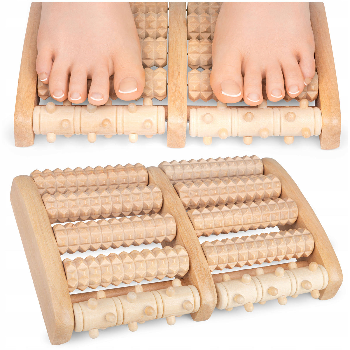 Double Wooden Foot Massager Roller for Massage 5 Massage Rollers