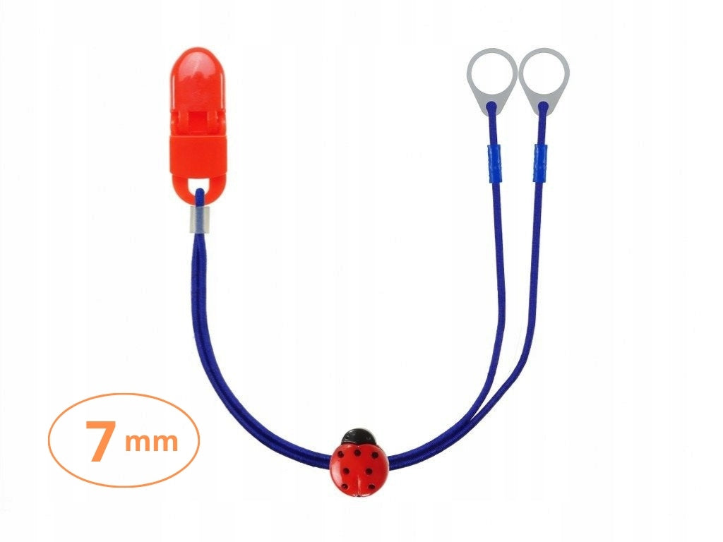 Double-clip pendant for small hearing aids-blue with ladybug