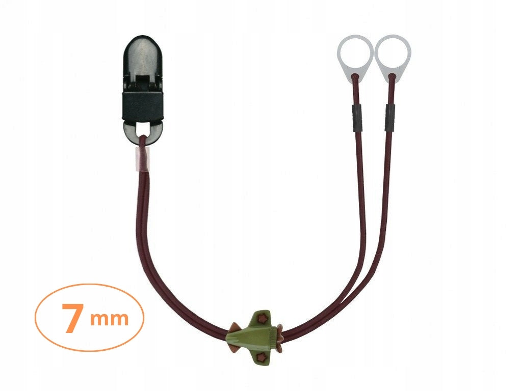 Double-clip pendant for small hearing aids - brown with airplane