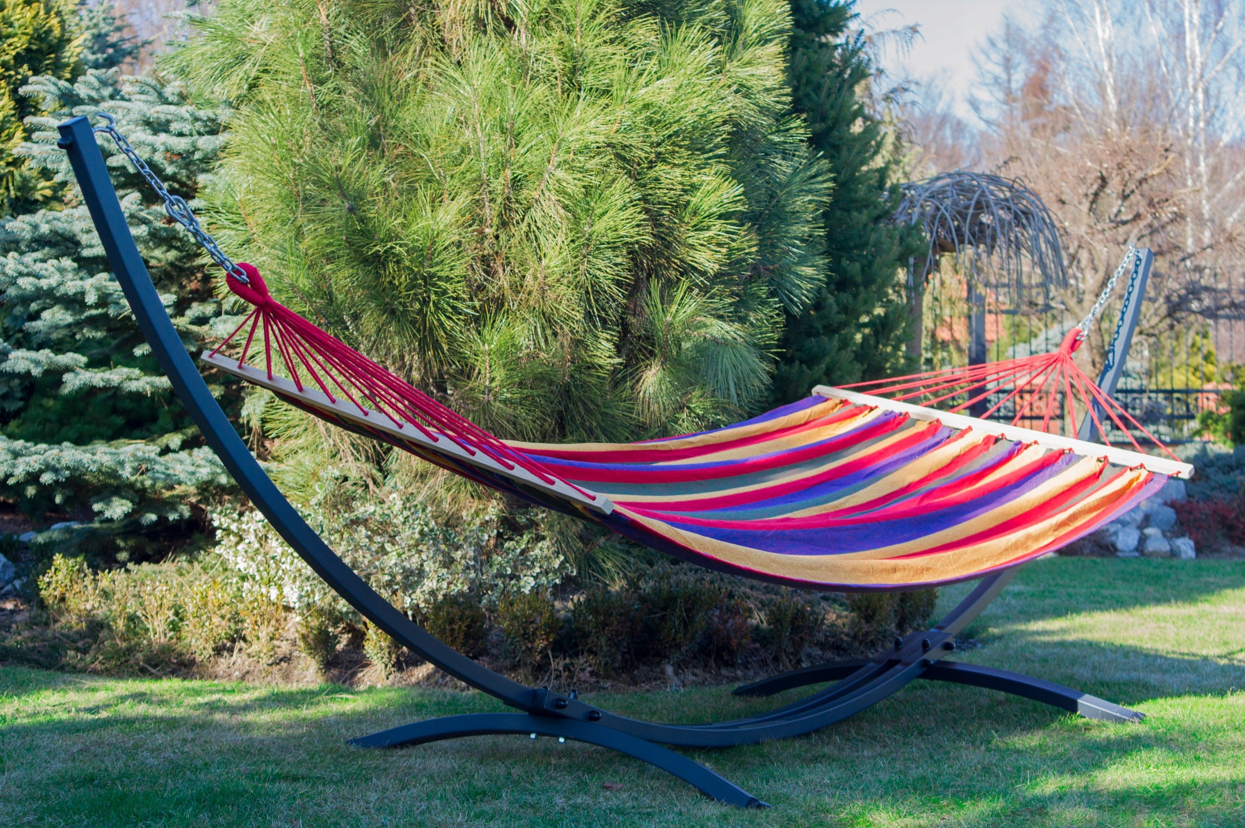 Double garden hammock ACADIA 220x160 colorful with crossbars POTENZA Total length 320 cm