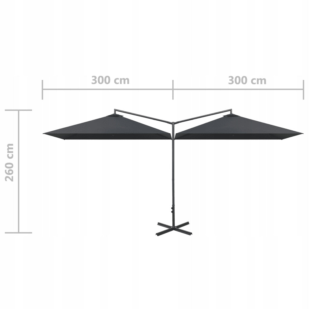 Double garden umbrella, steel post, anthracite grey, 600x300 cm Kind classic
